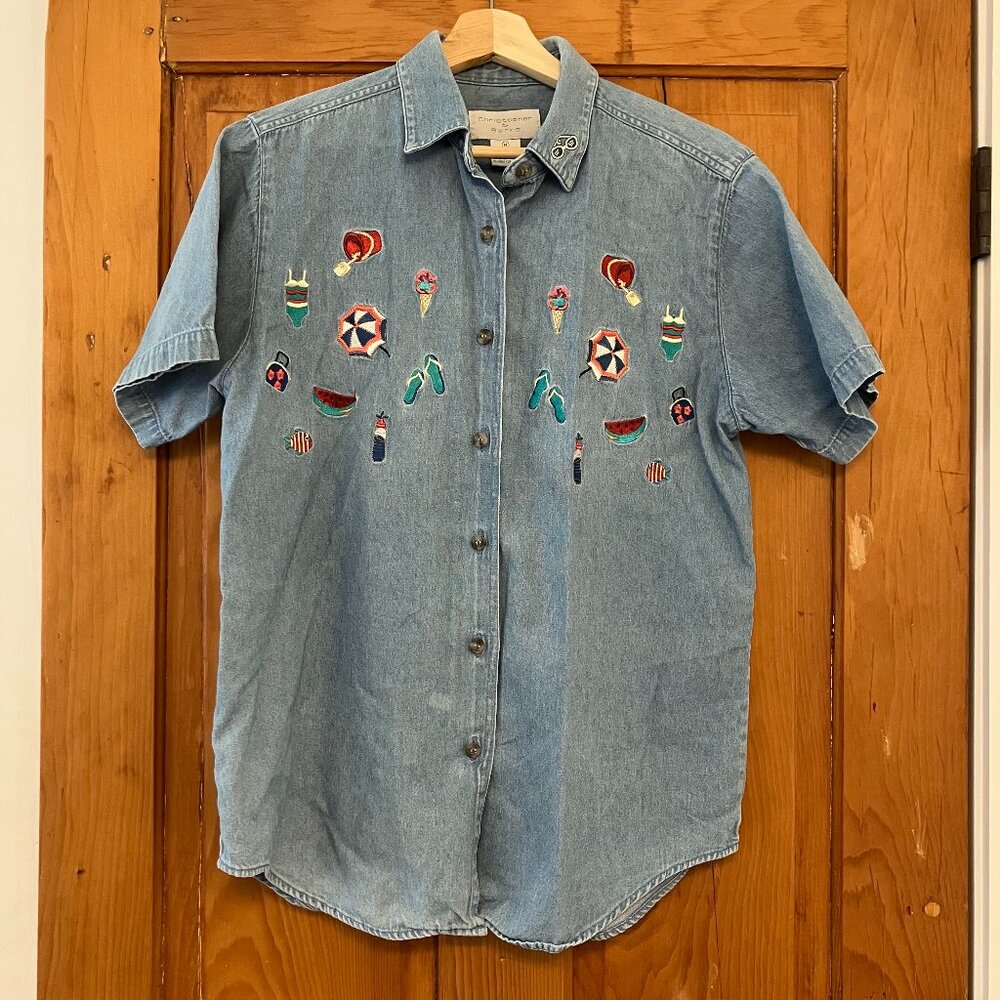 Christopher & Banks Vintage Denim Embroidered Button Down | Coastal Grandma Summ